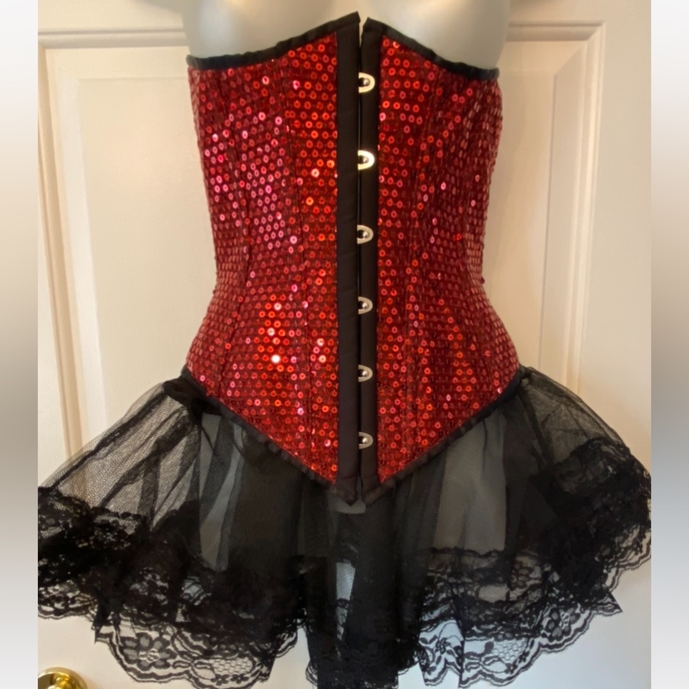 Leg Avenue Red Sequin Corset and tulle skirt